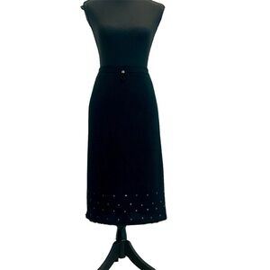 Aitinai Black sequin fur trim lined midi pencil skirt Sz 8